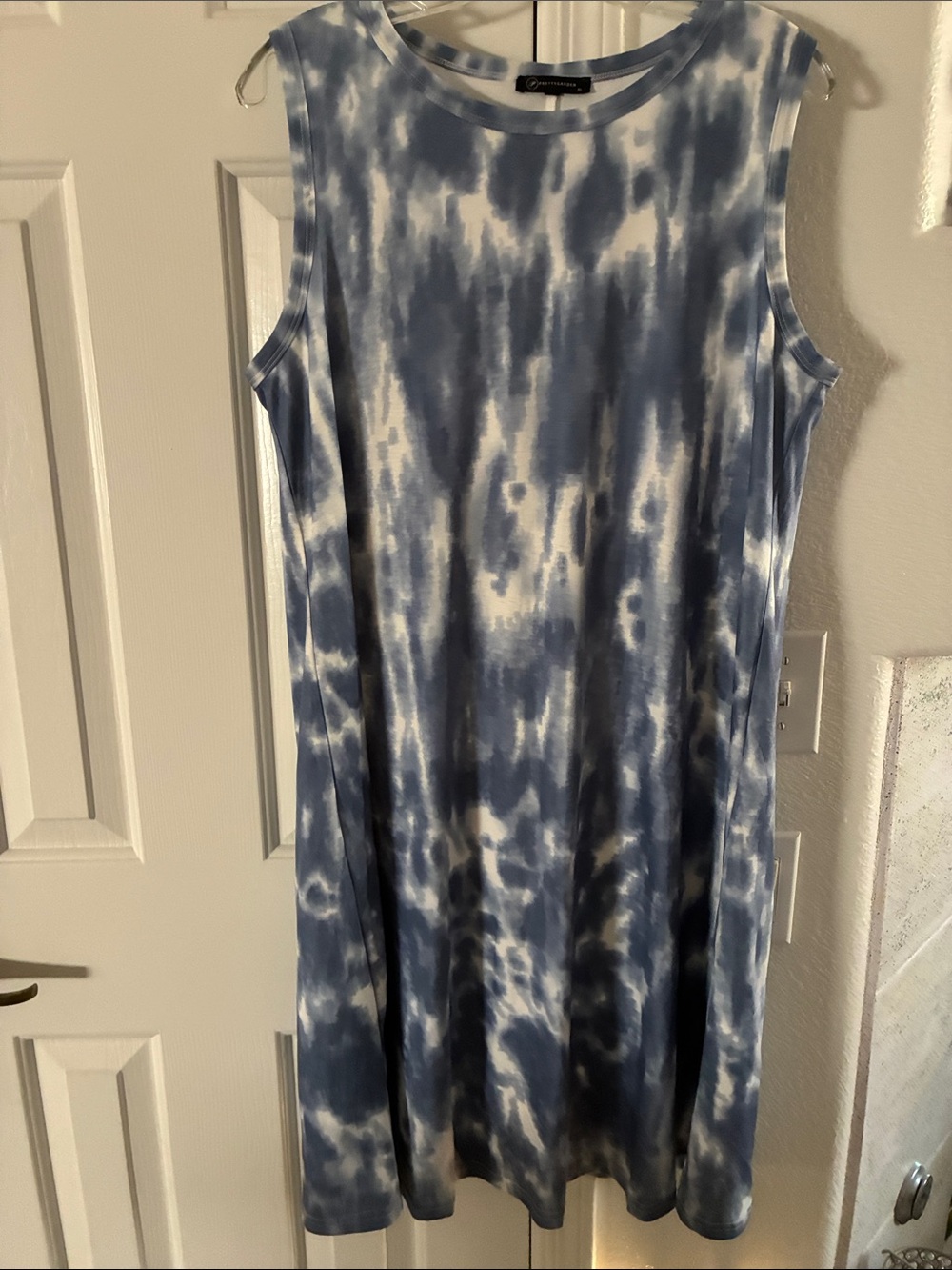 Sleeveless Blue Tie-Dye Shift Dress by Unknown